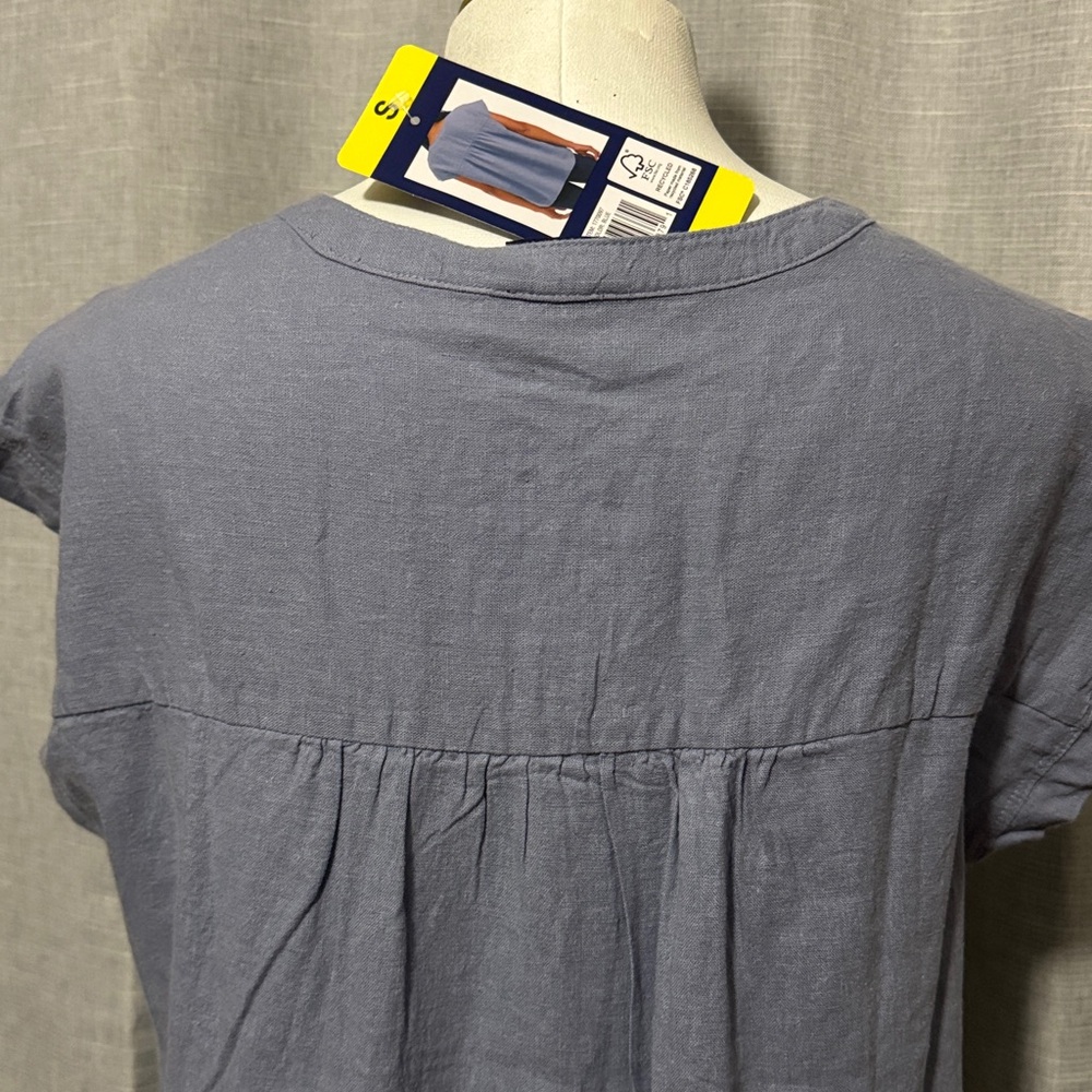 NWT Splendid Linen Viscose Blend Popover Blouse-Sz S-Chambray Blue-V Neck - Picture 8 of 11